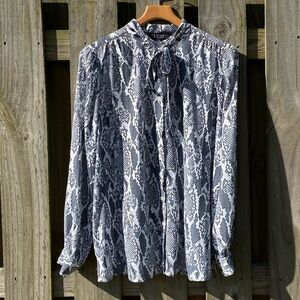 Eloquii tie neck blouse button up snake print size 14